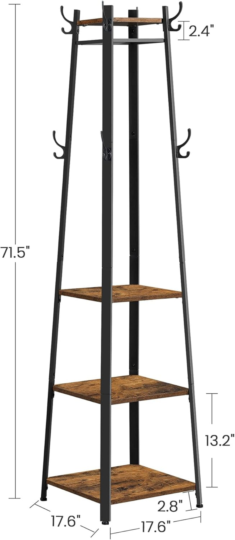 Coat Rack Freestanding, Hall Tree with 4 Shelves