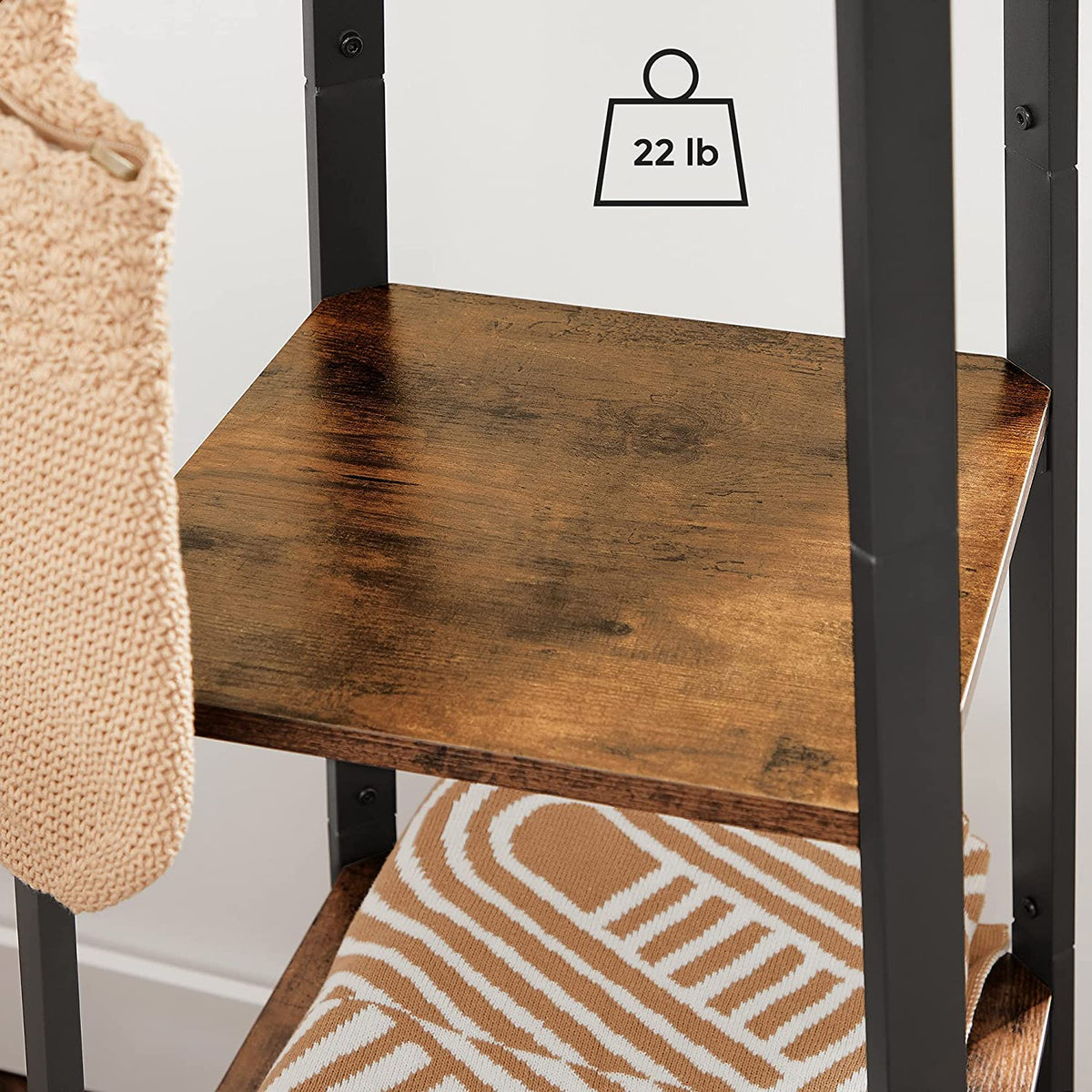 Coat Rack Freestanding, Hall Tree with 4 Shelves