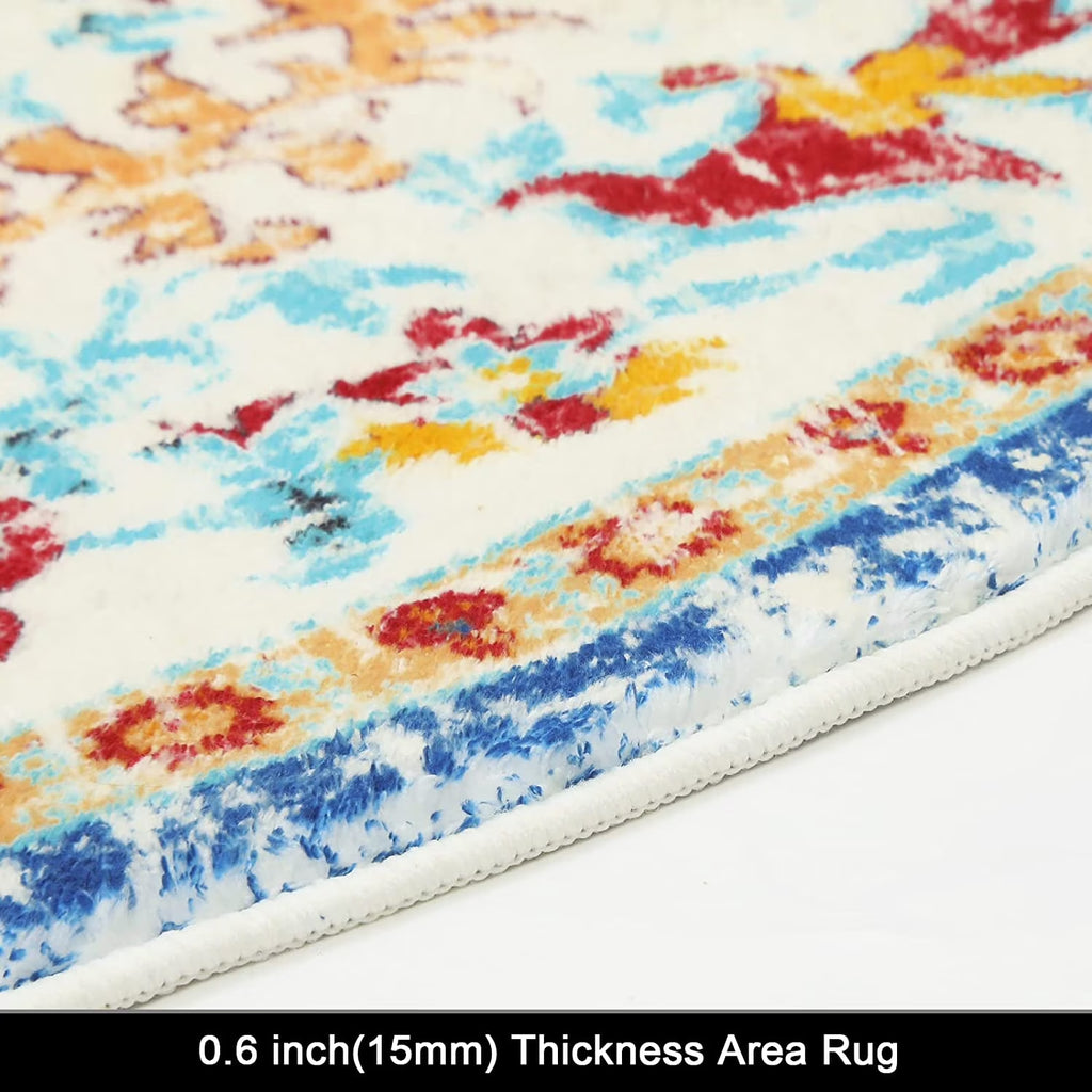 5.25'Round Area Rug,Non Slip Washable round Rug Boho Area Rug for Living Room,Bedroom,Home Decor,Office,Dining Room,Gray