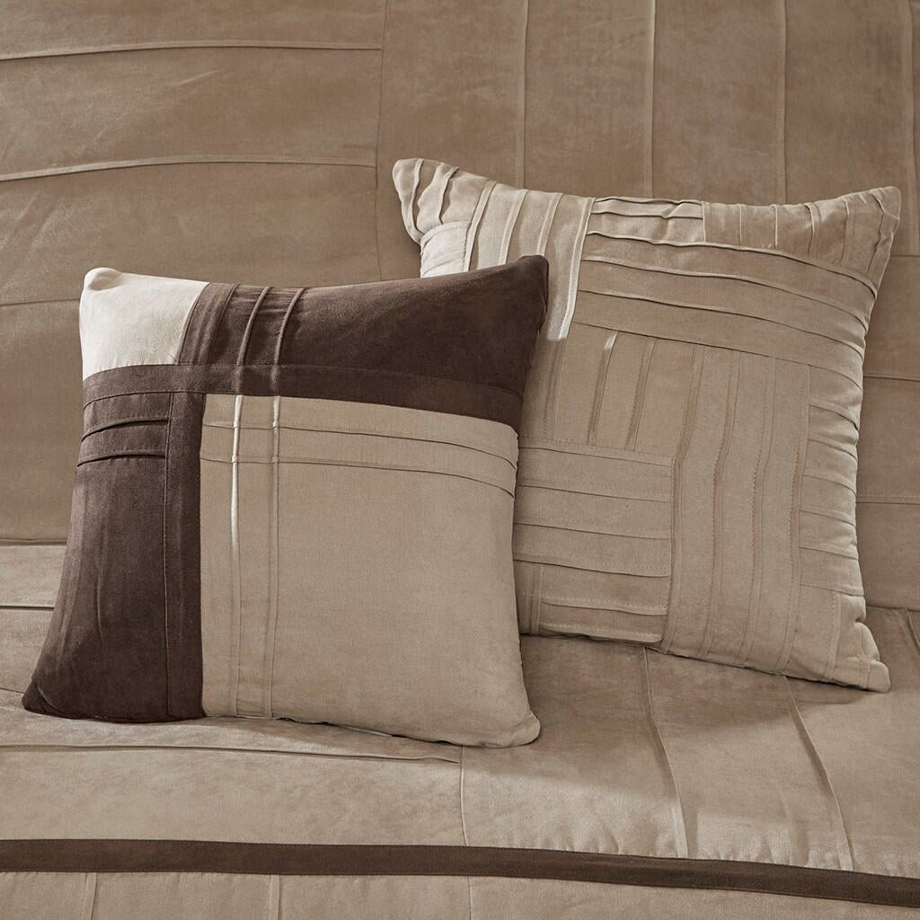 Bedding Sets, 7 Piece Faux Suede Comforter Set Beige Full, Bed Sets, Comforter Sets,