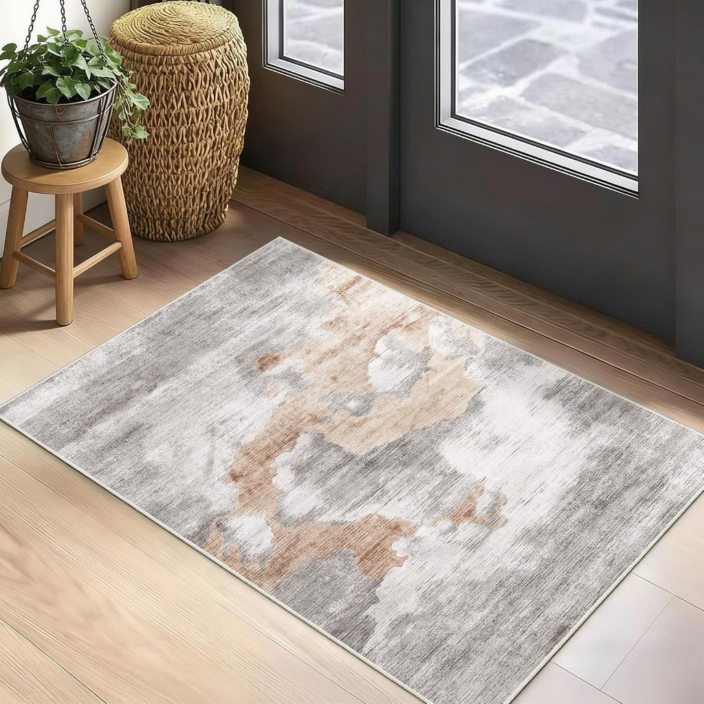 Small Rugs 2X3 Grey Rug for Entryway Bathroom Kitchen Entrance Doormat,Modern Abstract Marble Floor Throw Carpet Non Slip
