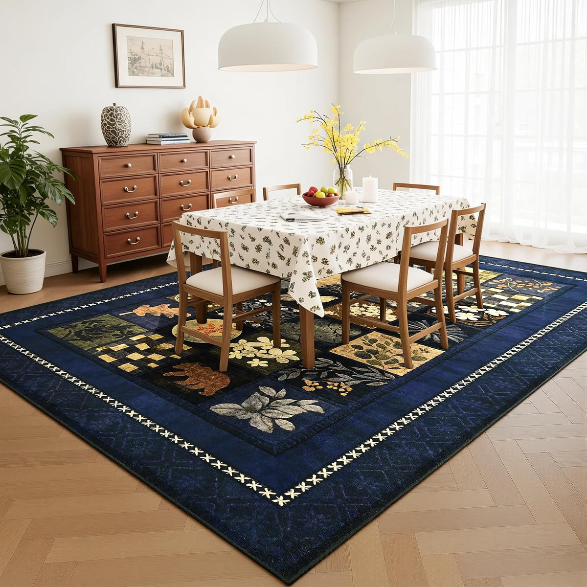 5X7 Navy Blue Area Rugs for Living Room Bedroom