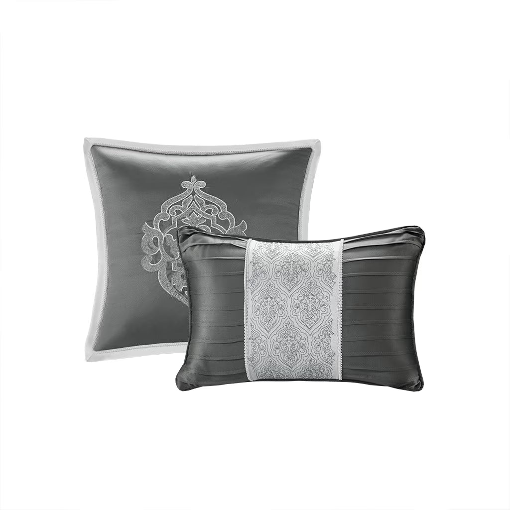 Bedding Sets 8 Piece Jacquard Comforter Set Silver/Silver Queen,Bed Sets