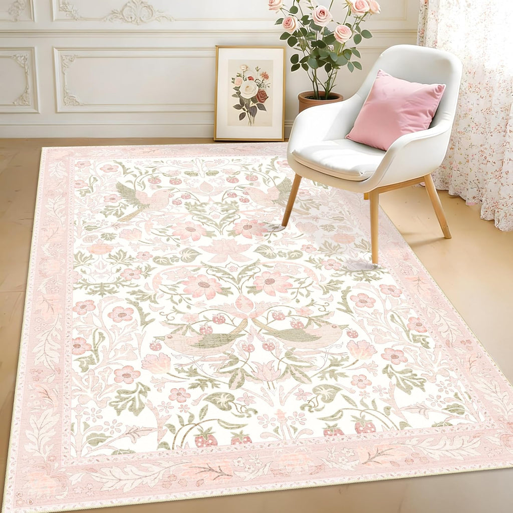 5X7 Area Rugs Washable,Pink Rug for Living Room Bedroom Boho