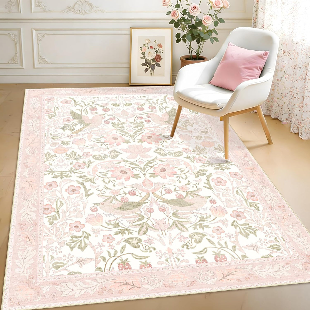 5X7 Area Rugs Washable,Pink Rug for Living Room Bedroom Boho