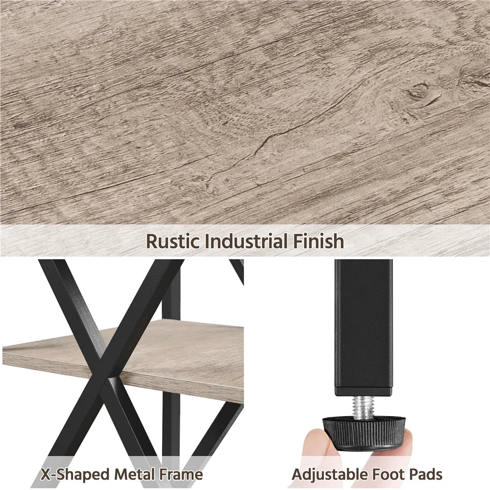 3 Tier X Frame Side Table for Living Room, Gray