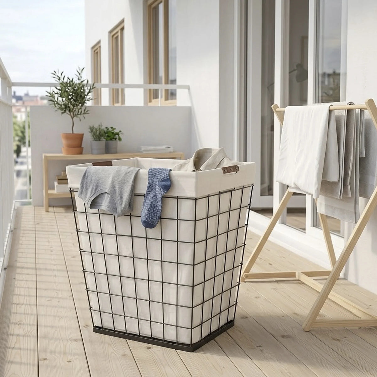 75L Rectangular Steel Wire Laundry Hamper with Removable Cotton Blend Liner, Adult
