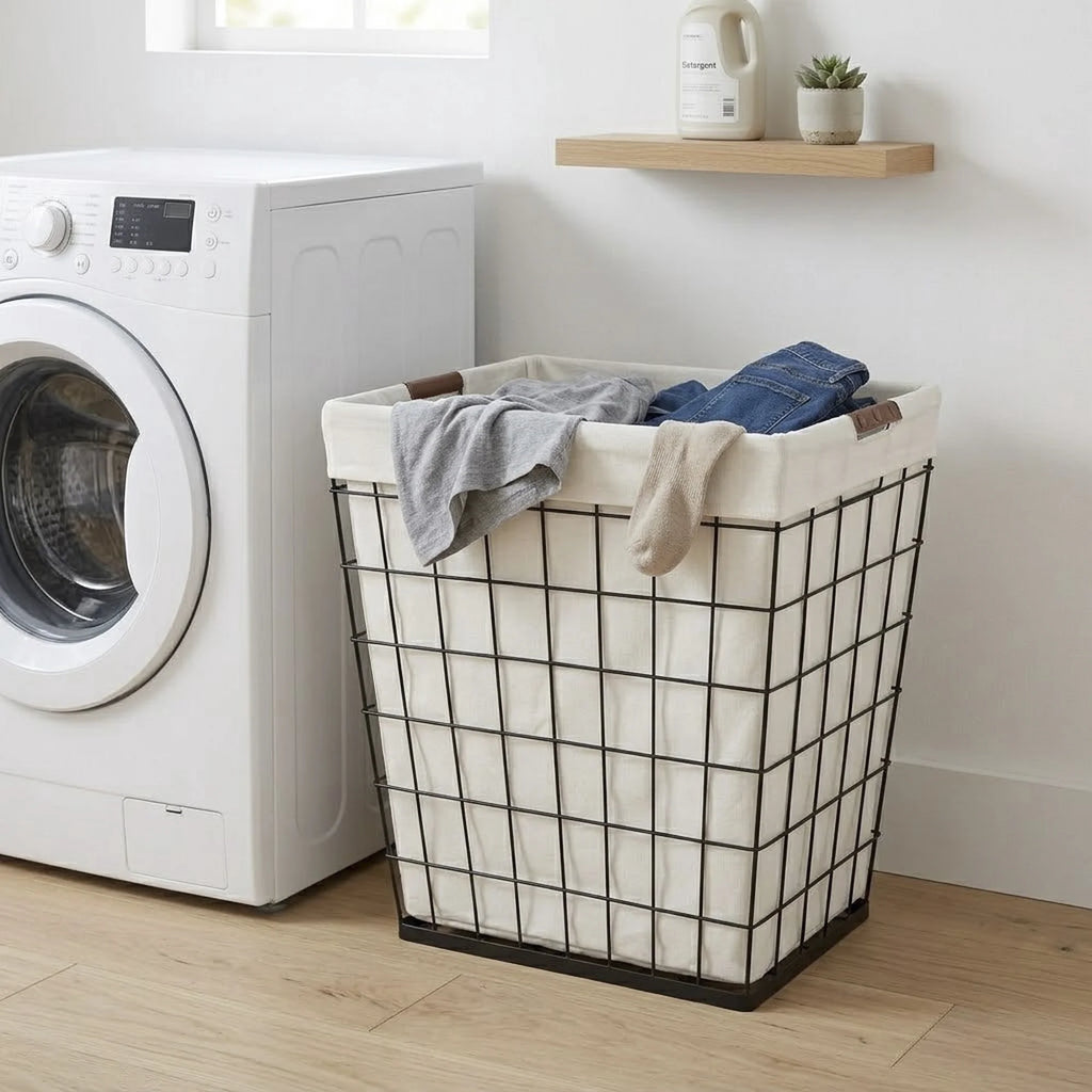 75L Rectangular Steel Wire Laundry Hamper with Removable Cotton Blend Liner, Adult