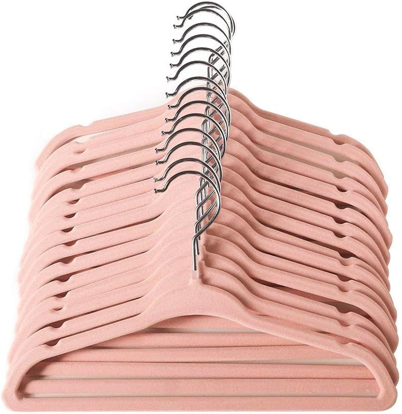 11" Baby Velvet Hangers Non-Slip Kids Hangers 15 Pack Light Pink