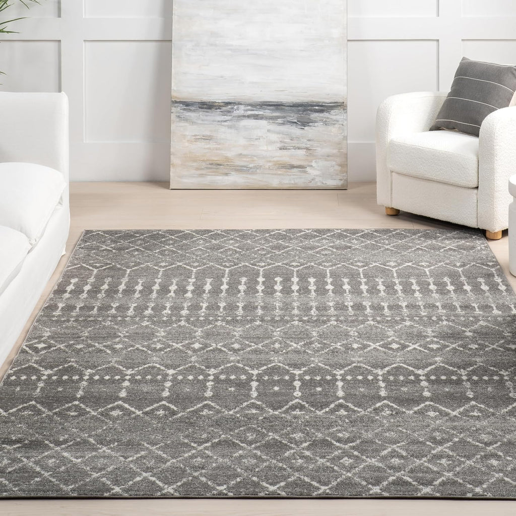 Blythe Dark Grey Trellis Power Loomed Area Rug, 8' X 10'