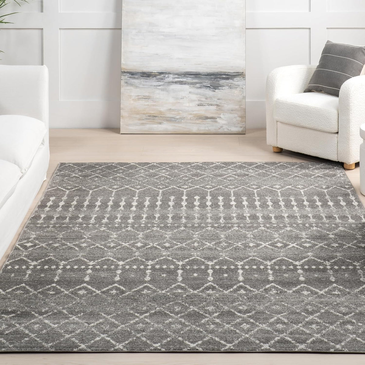 Blythe Dark Grey Trellis Power Loomed Area Rug, 8' X 10'