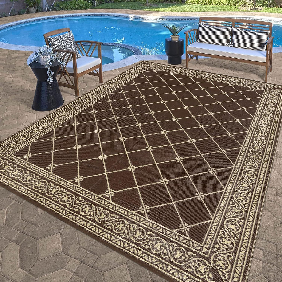 Reversible Outdoor Rug 5'X7' Plastic Straw Rugs for Patios RV Camping Mat Reversible Mats Large Floor Mat for RV Outside, Backyard, Deck, Picnic, Beach, Trailer, Camping
