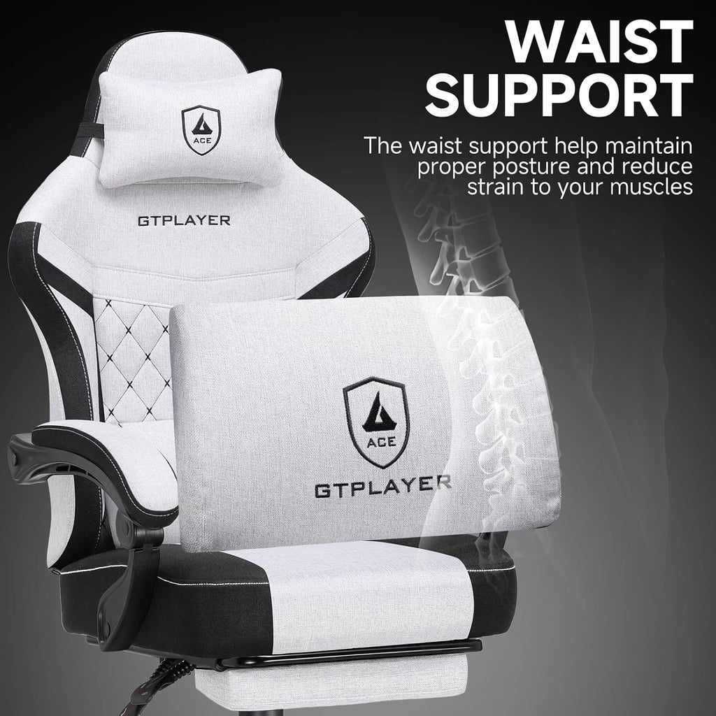 Gaming Chair, Fabric Computer Office Chair with Pocket Spring Cushion, Ergonomic Office and Gaming, Video Gaming Chair with Linkage Armrests, High Back Desk Chair with Adjustable Recliner