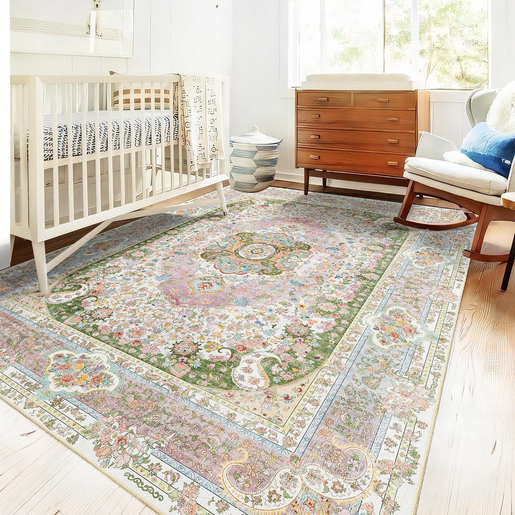 5X7 Area Rugs Washable,Pink Rug for Living Room Bedroom Boho