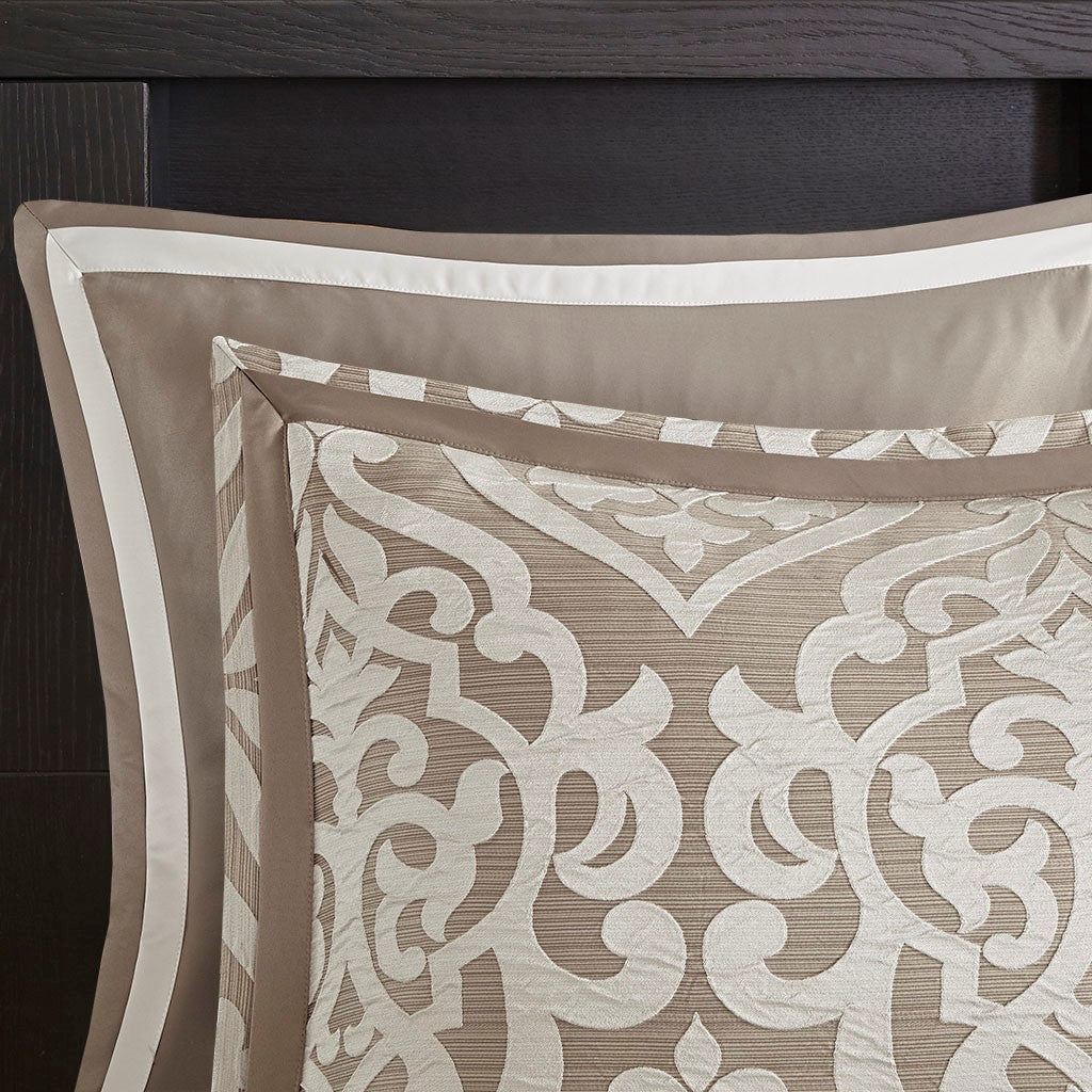 Bedding Sets 8 Piece Jacquard Comforter Set Tan/Ivory Cal King,Bed Sets
