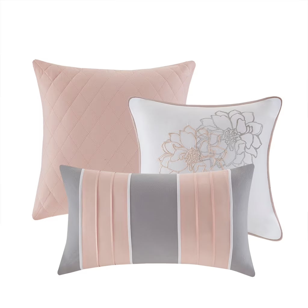 Bedding Sets Printed Cotton Sateen Comforter Set Grey/Peach Cal King,Bed Sets