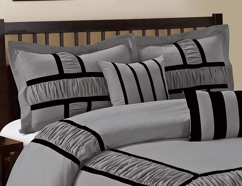 Gray 7 Piece Bed in a Bag Comforter Set, Queen Bed Sets for Adults
