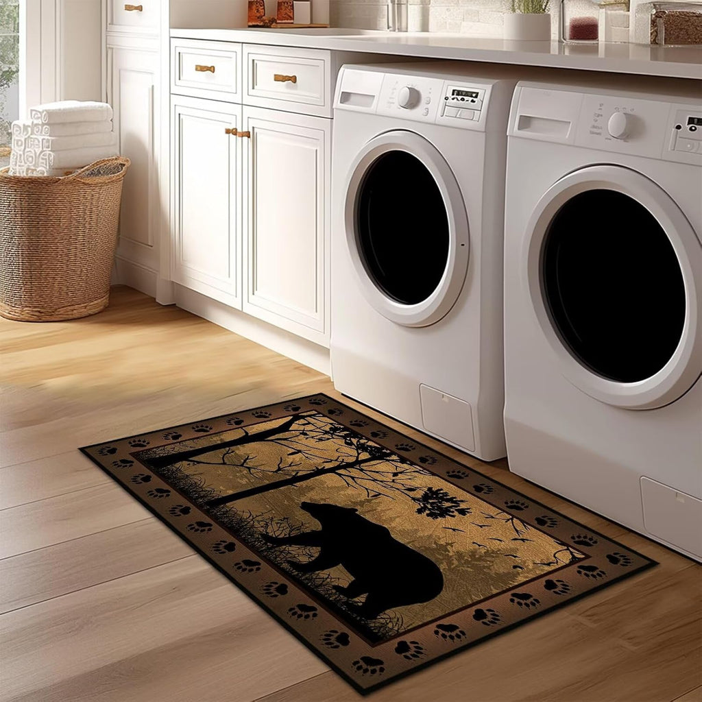 Brown Washable Entry Rug 2X3 Kitchen Rugs for Entryway Bathroom Ulta-Thin Non-Slip Low Pile Indoor Entrance Door Mat,Bear Country Cabin Wildlife Throw Rug Rustic Small Accent Area Rugs for Front Door