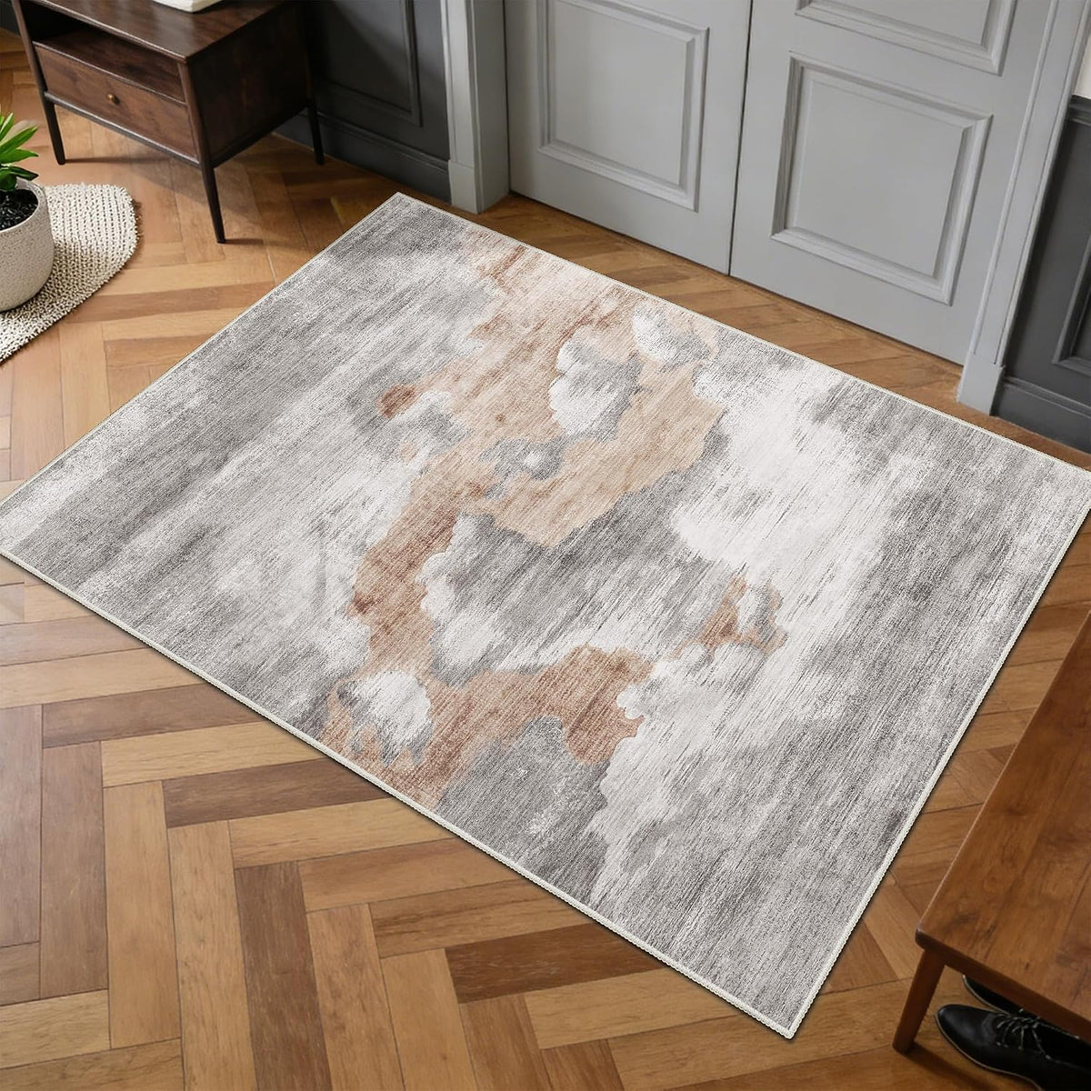 Small Rugs 2X3 Grey Rug for Entryway Bathroom Kitchen Entrance Doormat,Modern Abstract Marble Floor Throw Carpet Non Slip