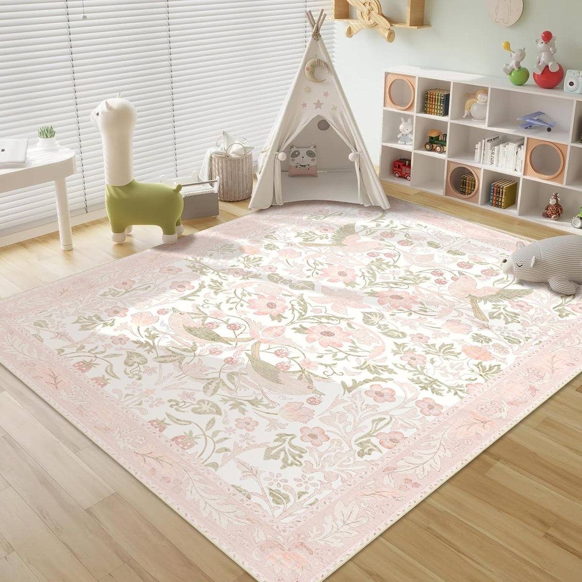 5X7 Area Rugs Washable,Pink Rug for Living Room Bedroom Boho