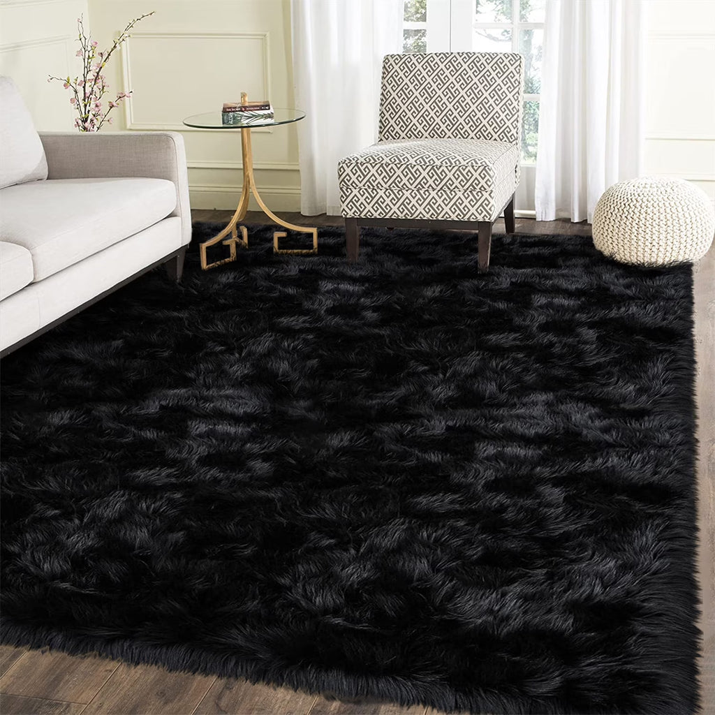 Boho Area Rugs 5X7 Plush Yellow Rug Fluffy Rugs Shag Rug Washable Faux Fur Rug Fuzzy Rug Shag Rug for Living Room Bedroom Soft Rug Throw Rug Room Decor Rectangle