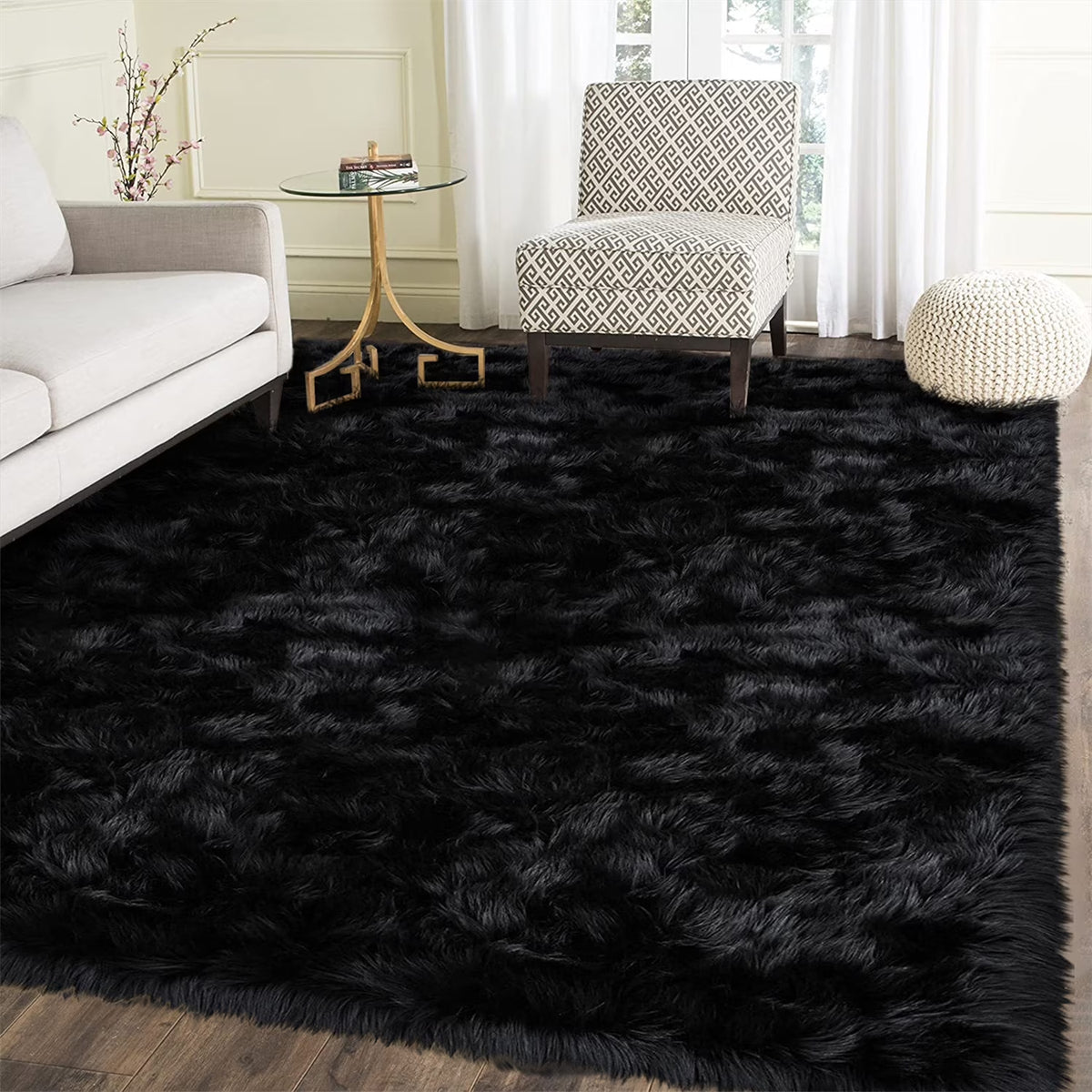 Boho Area Rugs 5X7 Plush Yellow Rug Fluffy Rugs Shag Rug Washable Faux Fur Rug Fuzzy Rug Shag Rug for Living Room Bedroom Soft Rug Throw Rug Room Decor Rectangle