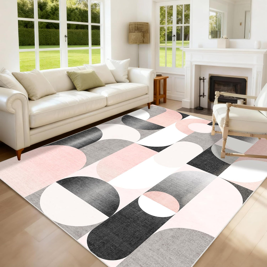 5X7 Area Rug Pink Washable for Living Room Bedroom Modern Non Slip