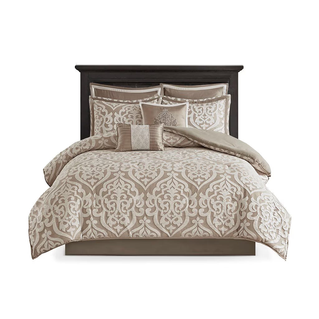 Bedding Sets 8 Piece Jacquard Comforter Set Tan/Ivory Cal King,Bed Sets