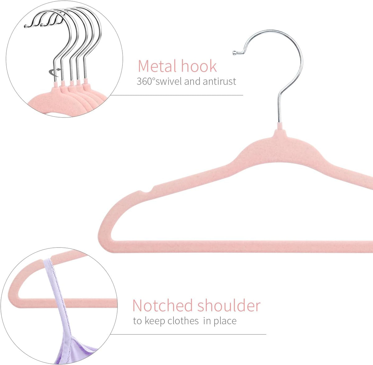 11" Baby Velvet Hangers Non-Slip Kids Hangers 15 Pack Light Pink