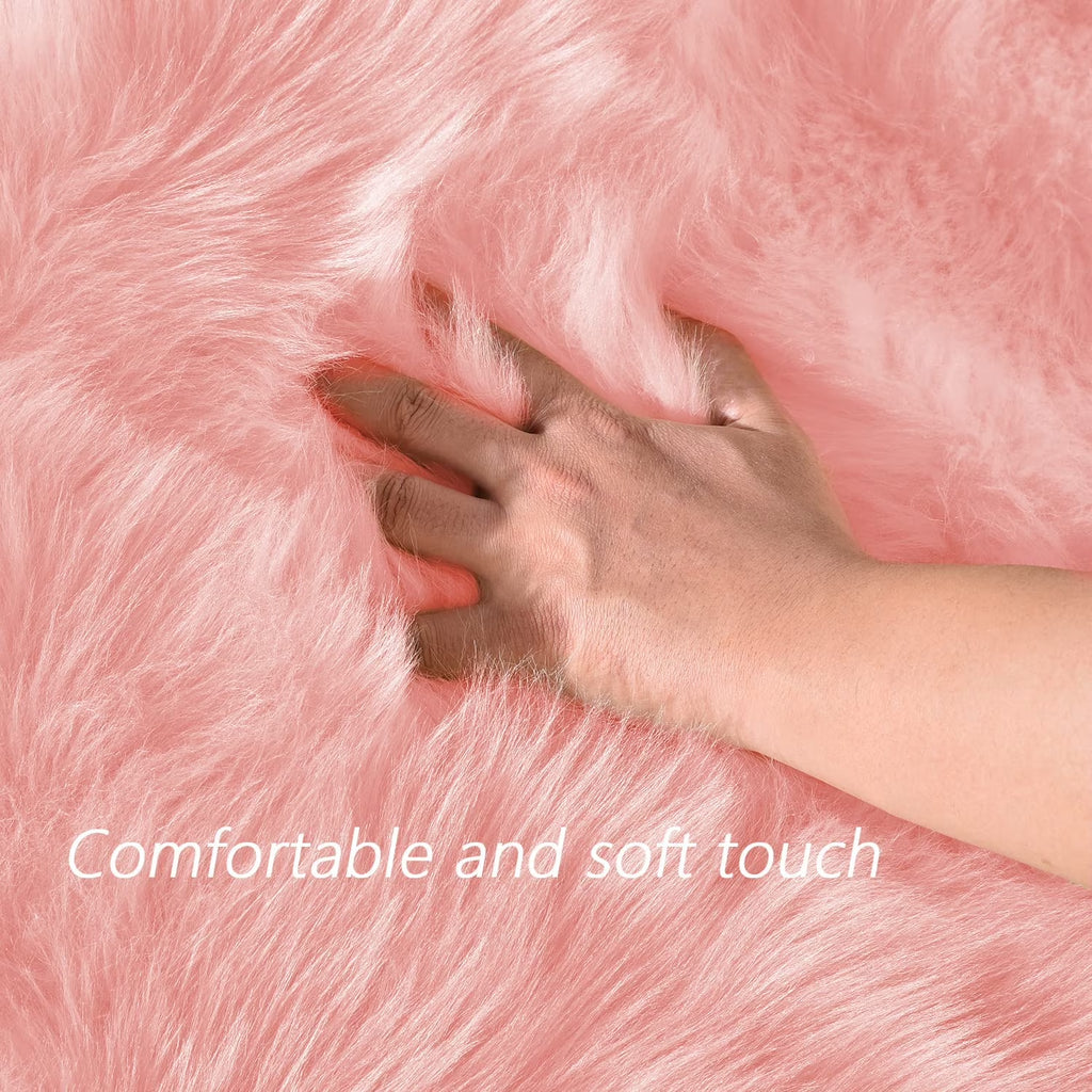 2X5 Area Rug, Faux Fur Sheepskin Rug for Living Room, Fuzzy Rugs for Teen Girls Bedroom, Nursery, Luxury Room Decor, Fluffy Pink Rug, Rectangle