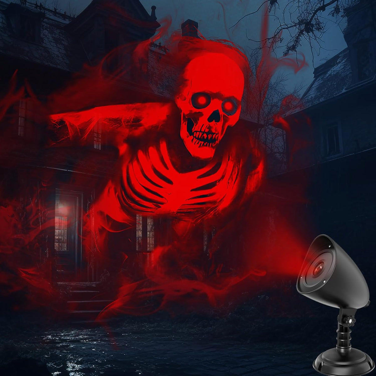 Halloween Projector Hologram, 3D Dynamic Red Skull Halloween Decorations