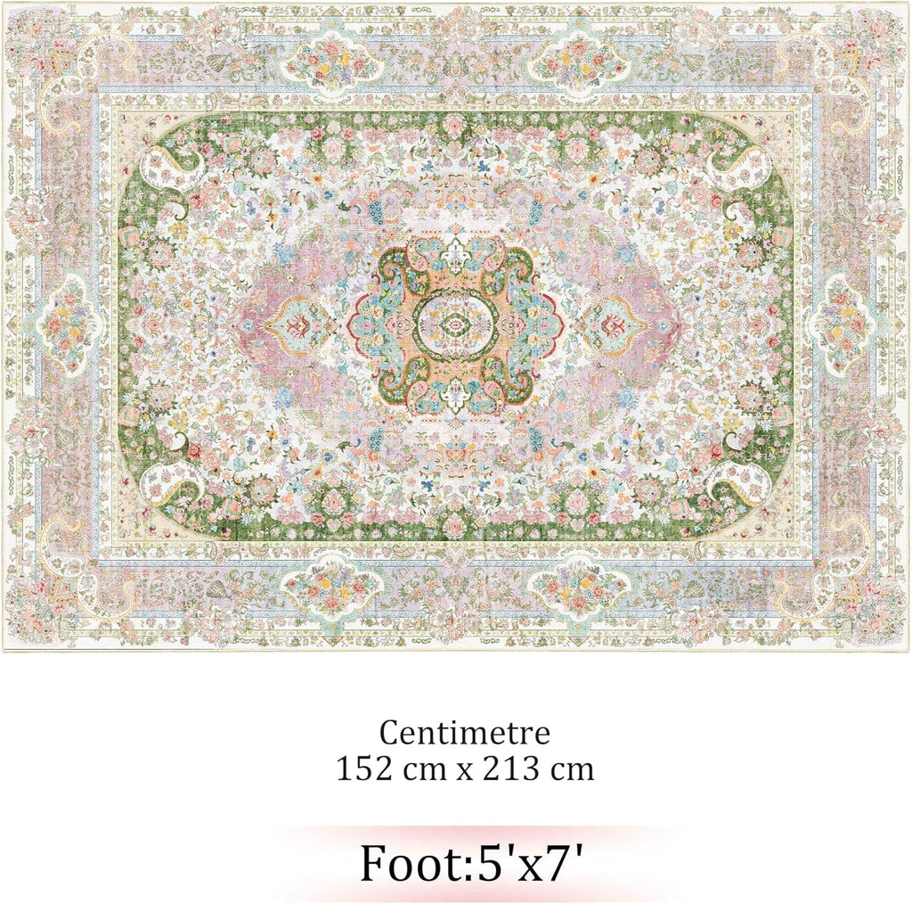 5X7 Area Rugs Washable,Pink Rug for Living Room Bedroom Boho