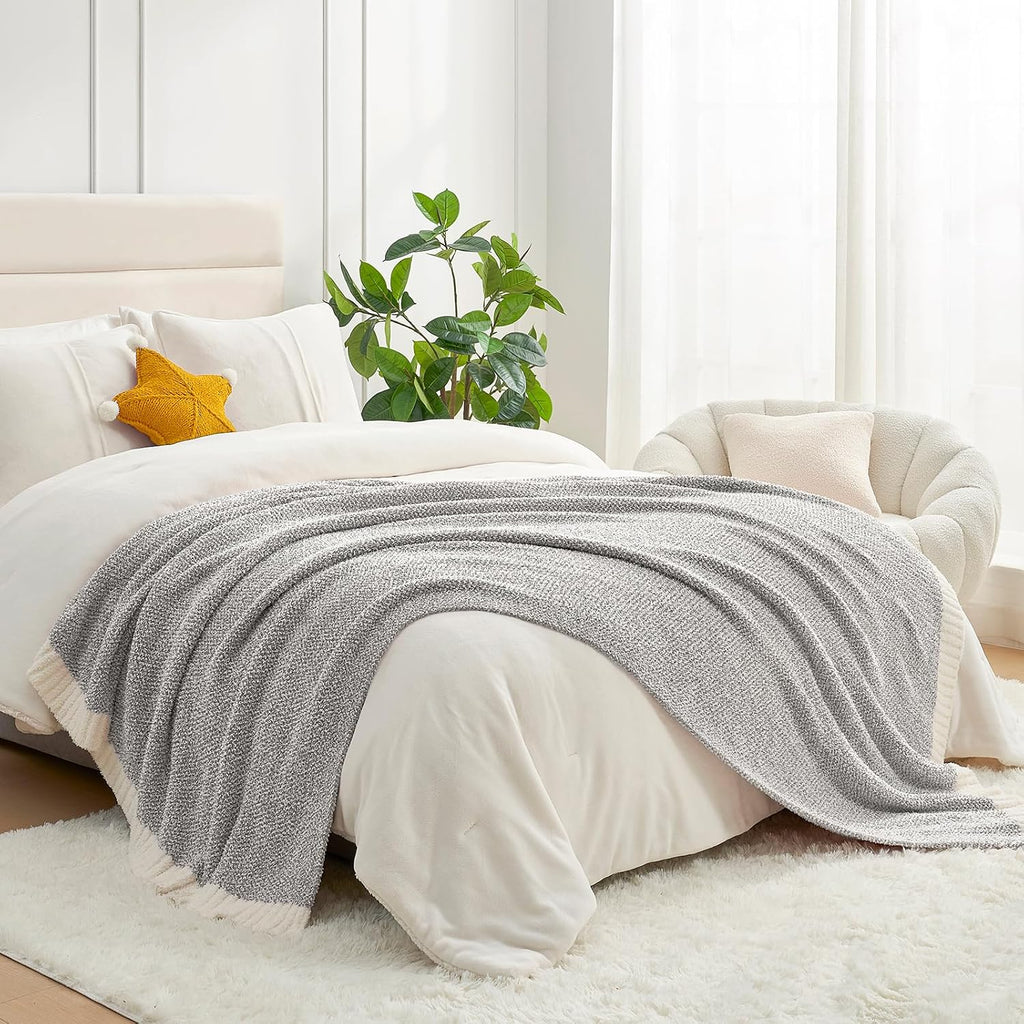 Oversized Grey Throw Blankets Twin Size,Super Soft Warm Blankets Cozy Knit Fuzzy Throw Blankets for Sofa, Bed, Heather Grey, 60X80 Inches