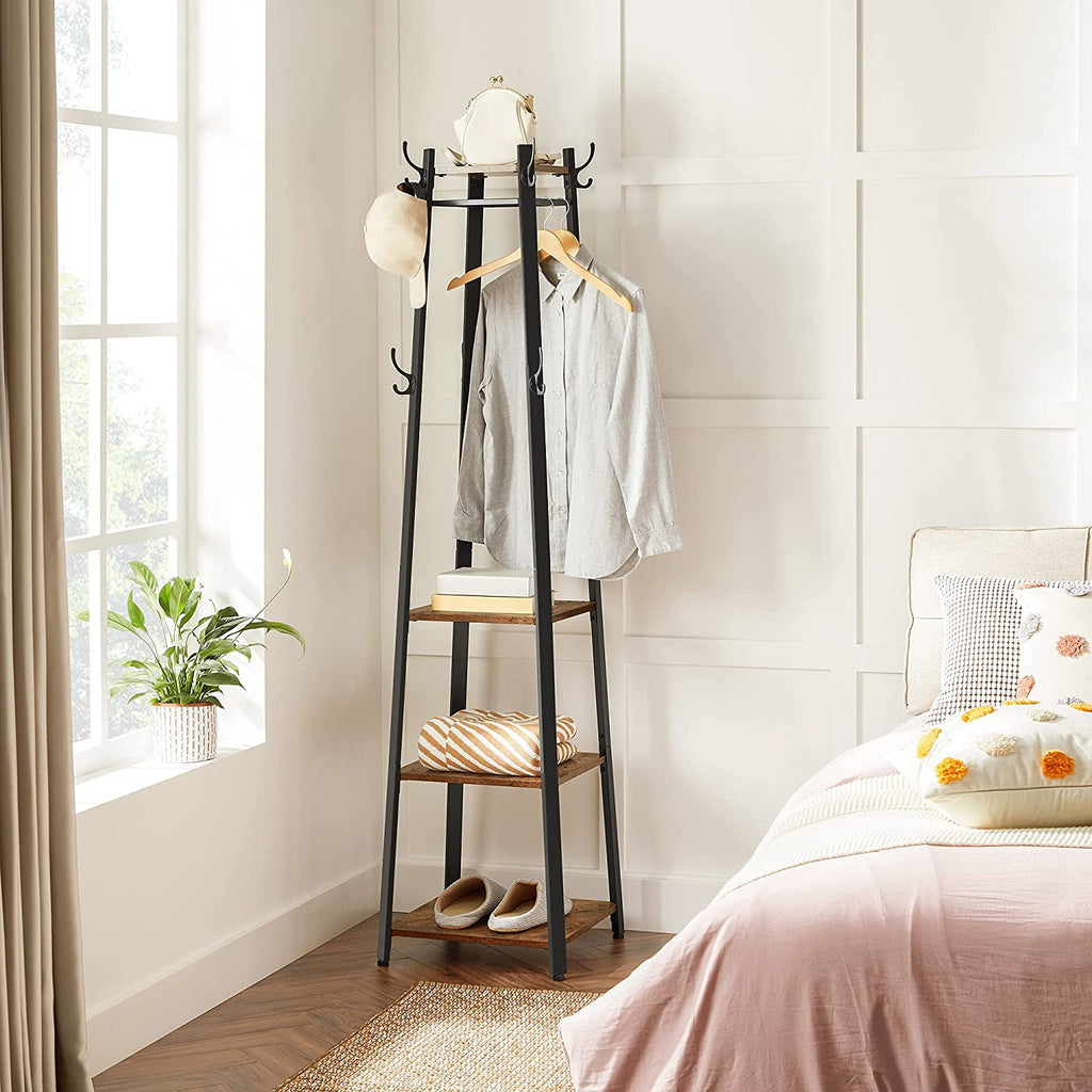 Coat Rack Freestanding, Hall Tree with 4 Shelves