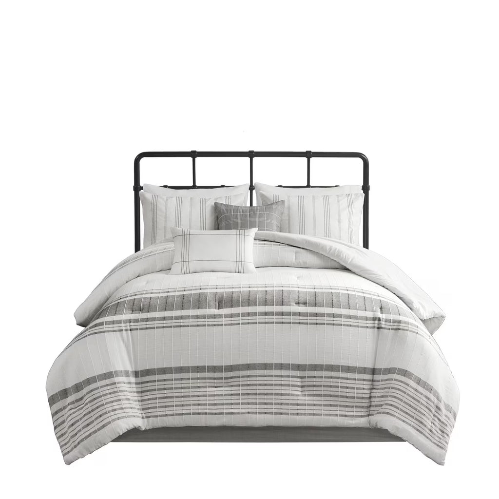 Bedding Sets 6 Piece Cotton Jacquard Oversized Comforter Set White/Grey Queen,Bed Sets