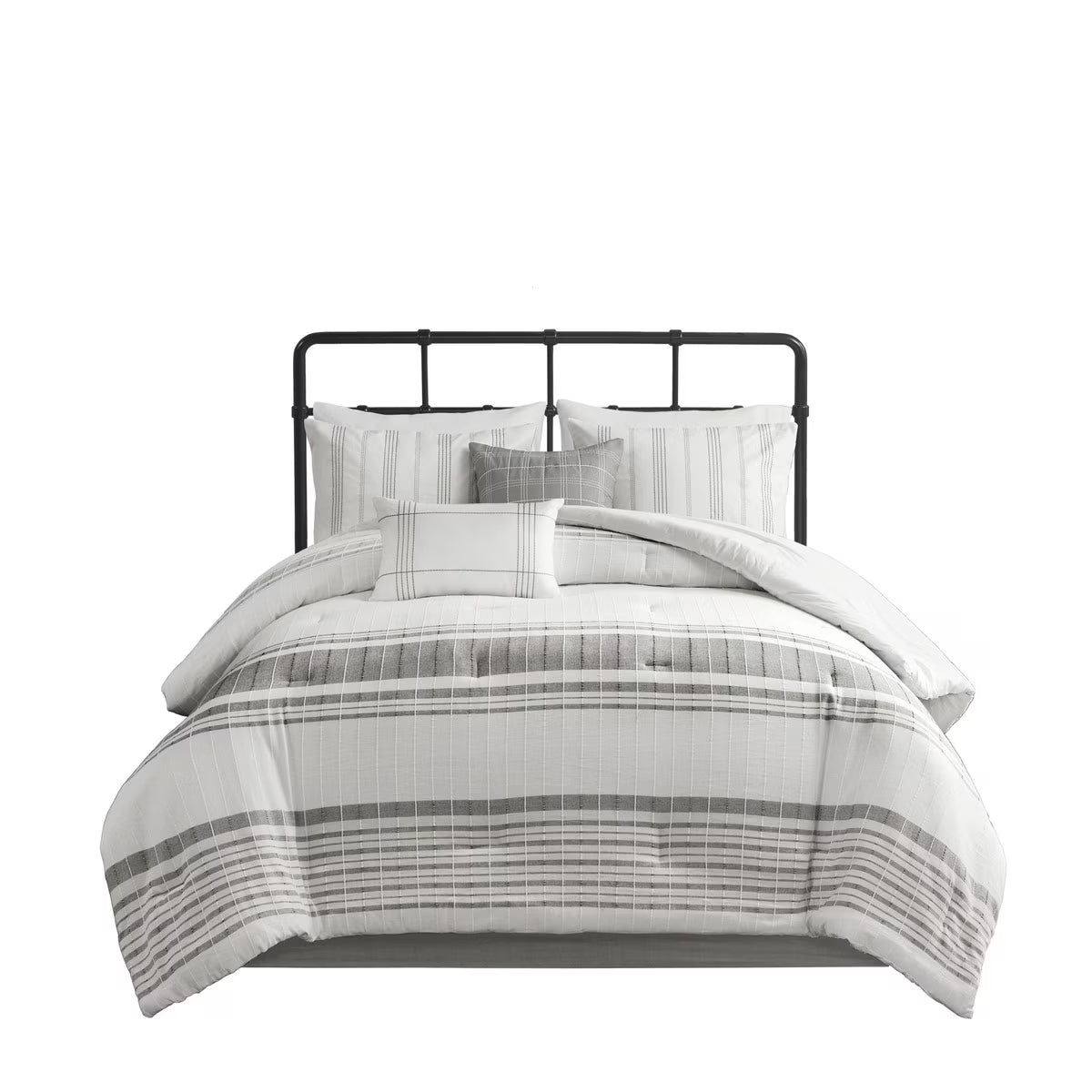 Bedding Sets 6 Piece Cotton Jacquard Oversized Comforter Set White/Grey Queen,Bed Sets