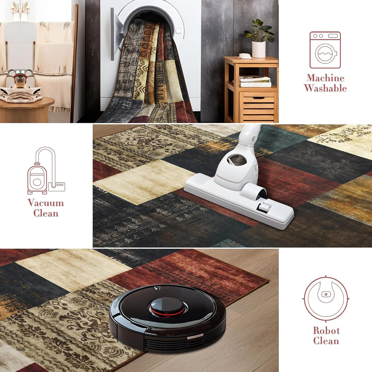 8X10 Area Rugs for Living Room, Washable Large Geometric Bedroom Rug