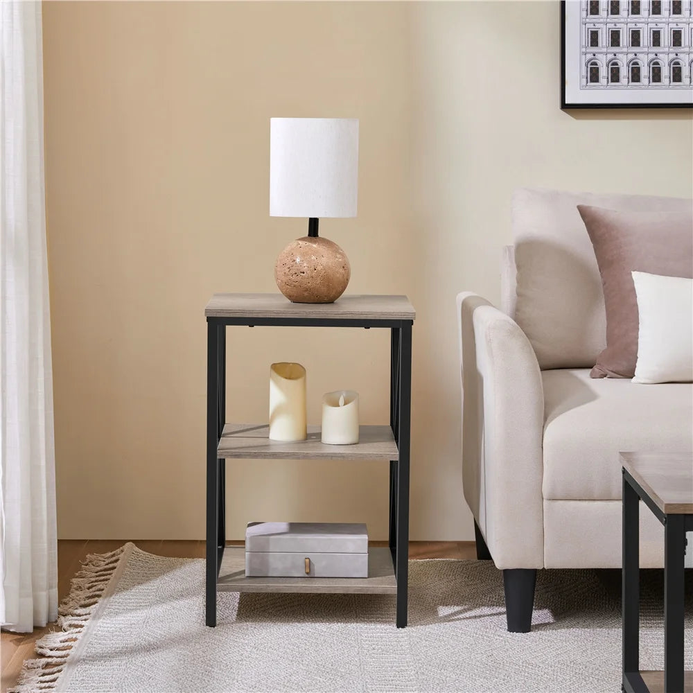 3 Tier X Frame Side Table for Living Room, Gray