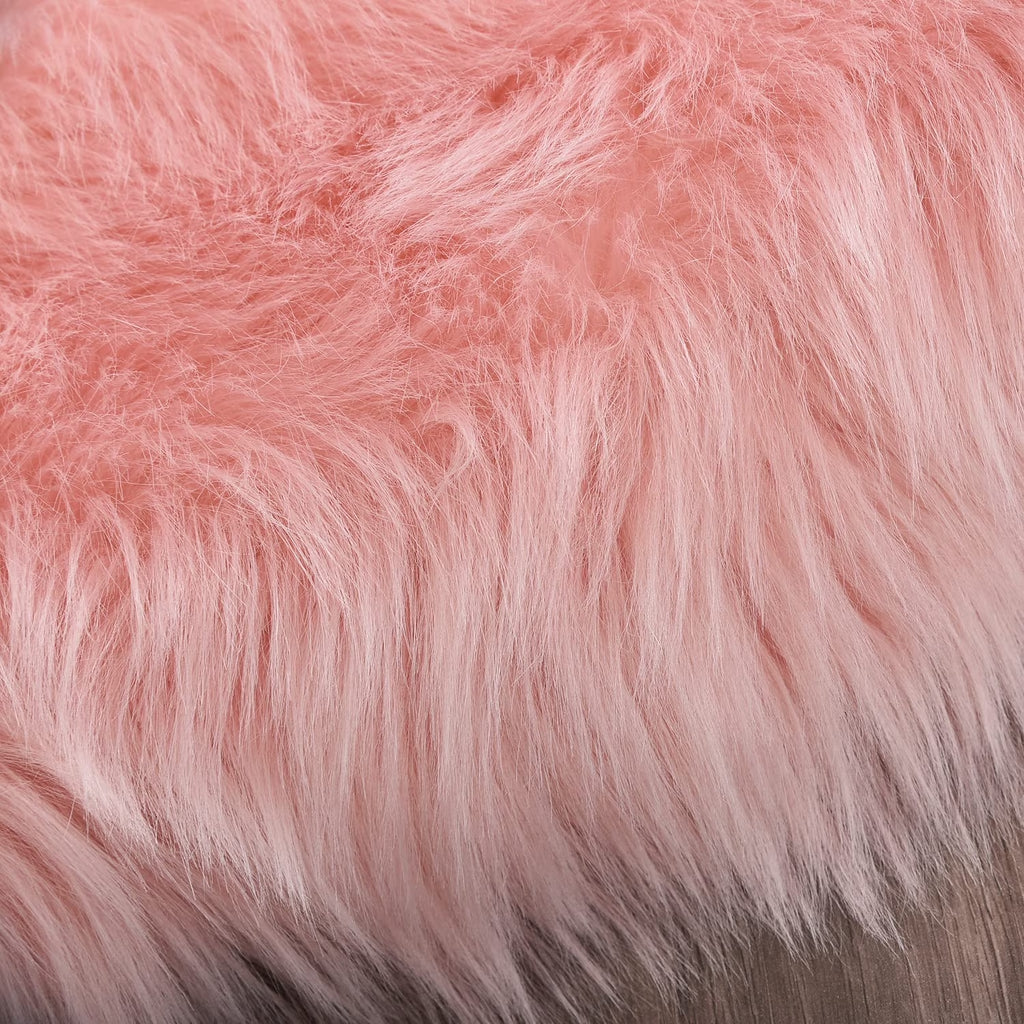 2X5 Area Rug, Faux Fur Sheepskin Rug for Living Room, Fuzzy Rugs for Teen Girls Bedroom, Nursery, Luxury Room Decor, Fluffy Pink Rug, Rectangle