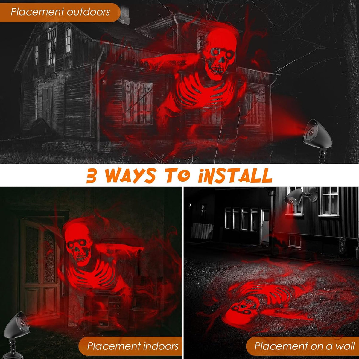Halloween Projector Hologram, 3D Dynamic Red Skull Halloween Decorations