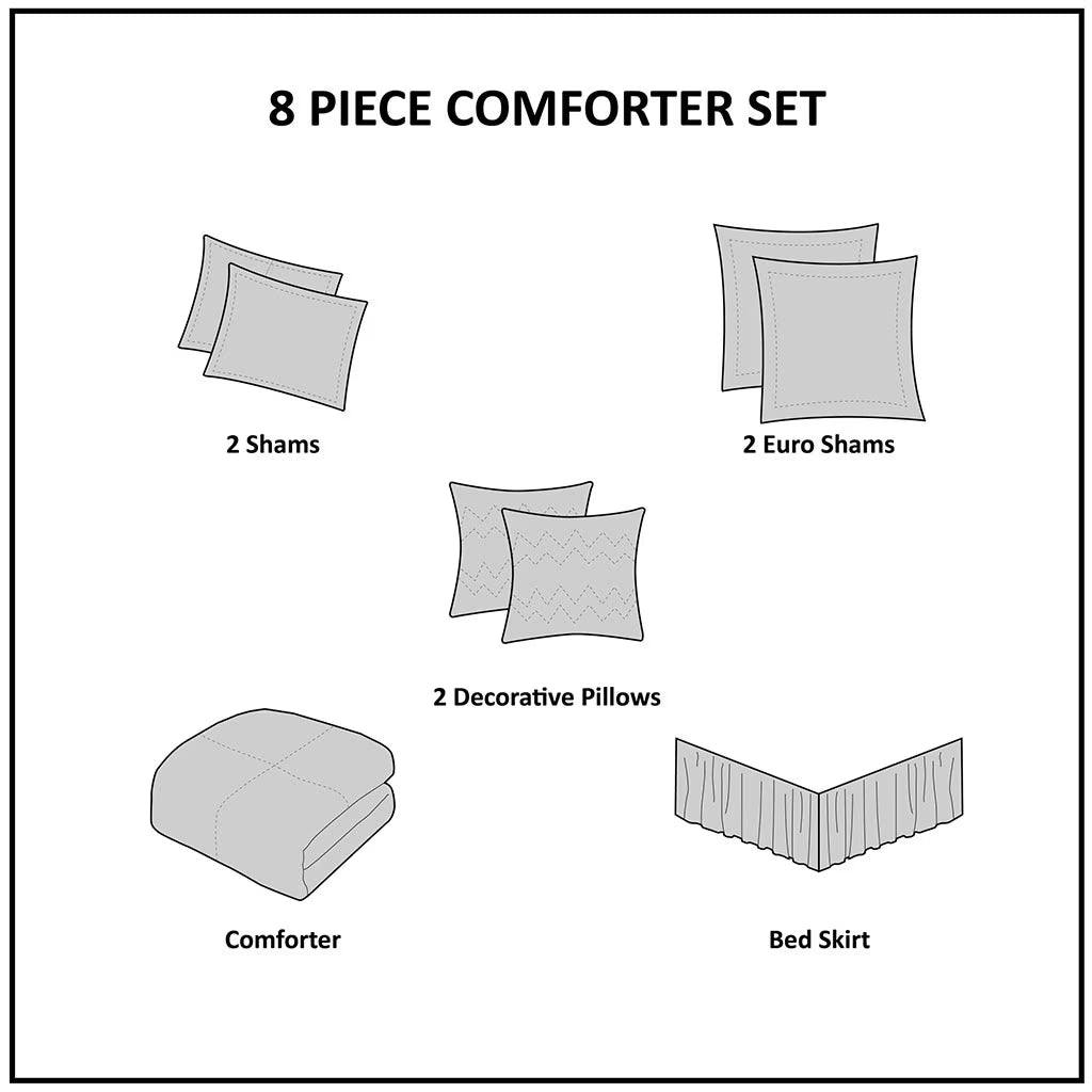 Bedding Sets 8 Piece Jacquard Comforter Set Navy/Silver Cal King,Bed Sets