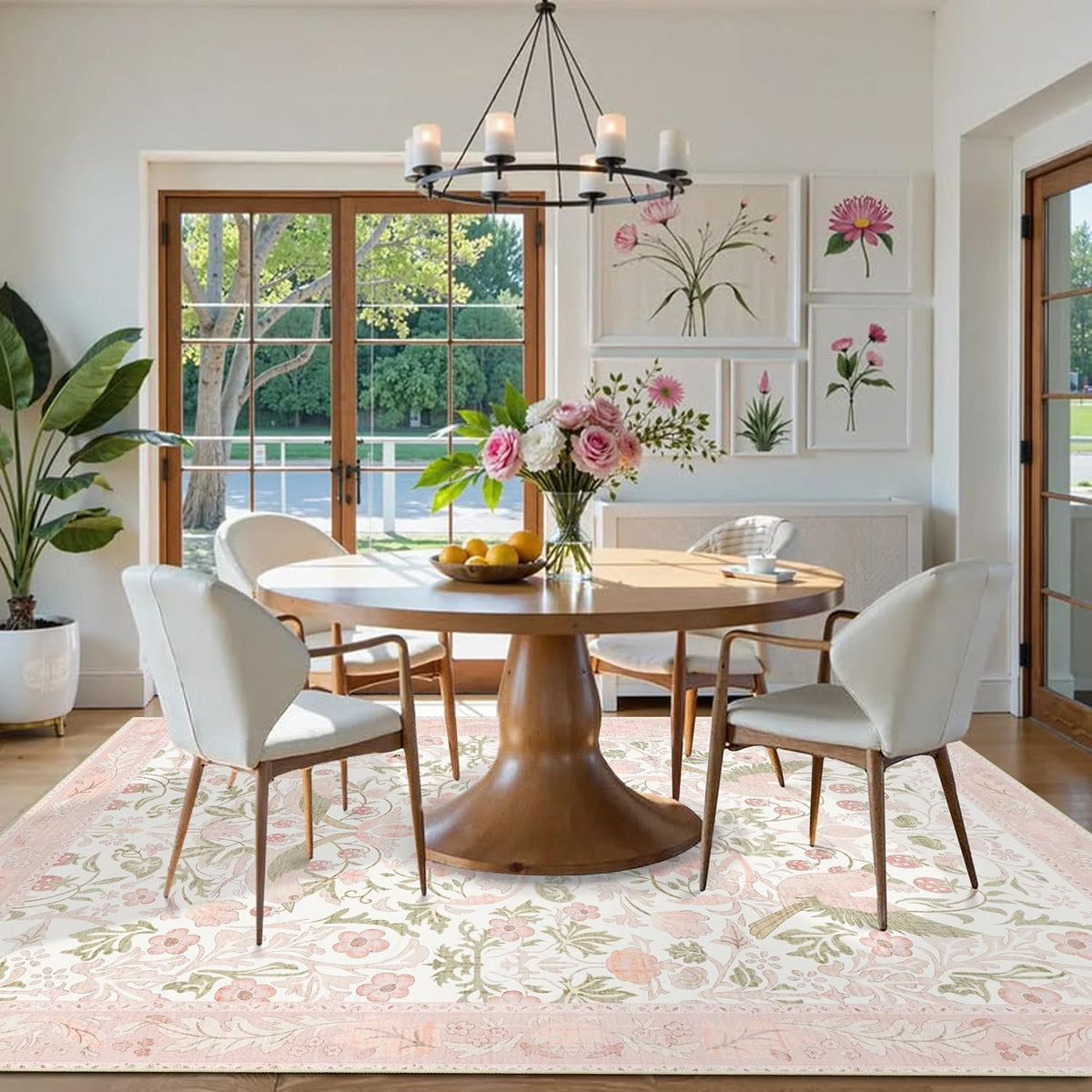 5X7 Area Rugs Washable,Pink Rug for Living Room Bedroom Boho