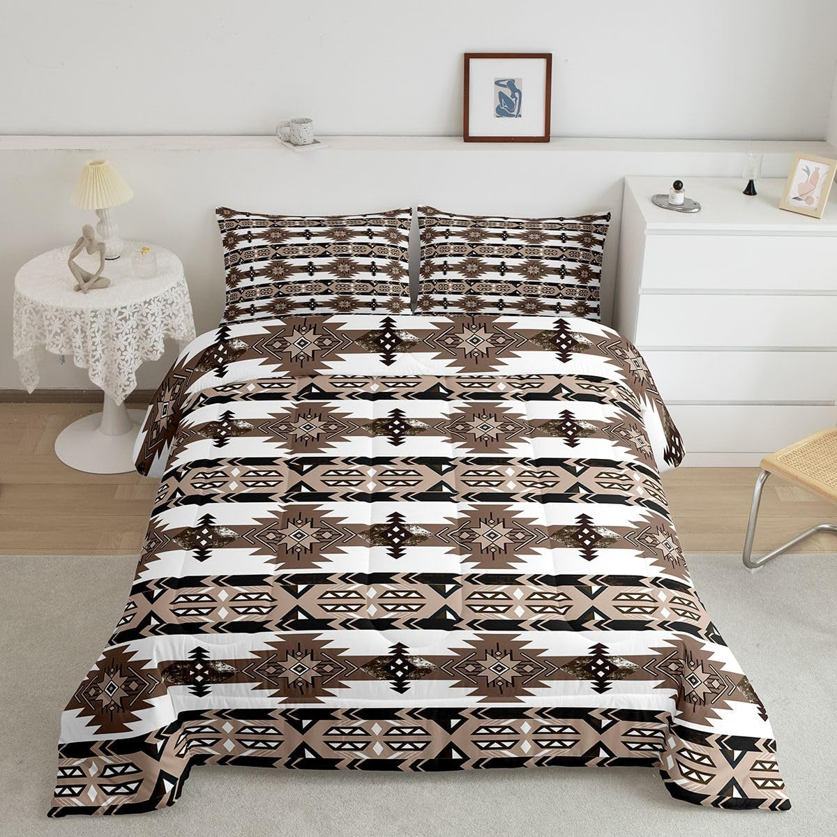 Western Boho Comforter Set Aztec Bedding Set Queen Size