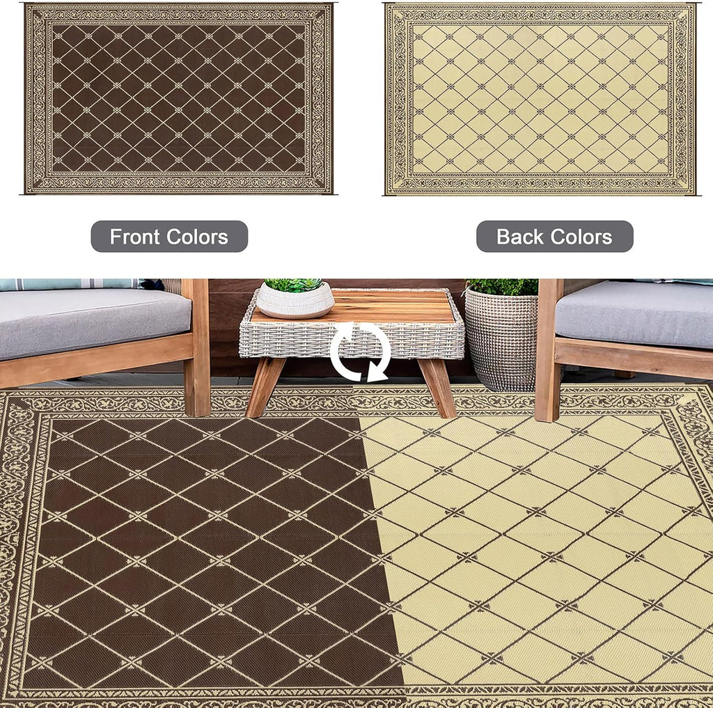 Reversible Outdoor Rug 5'X7' Plastic Straw Rugs for Patios RV Camping Mat Reversible Mats Large Floor Mat for RV Outside, Backyard, Deck, Picnic, Beach, Trailer, Camping
