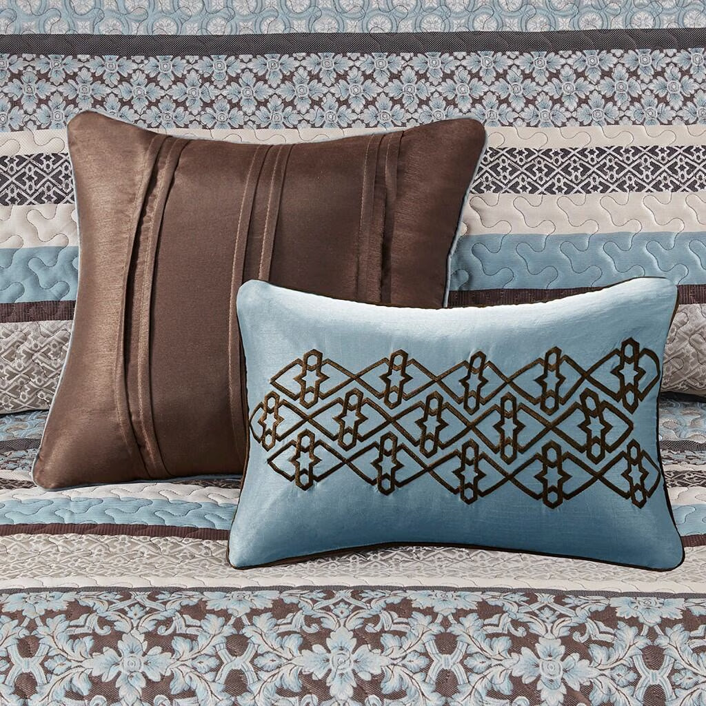 Bedding Sets 5 Piece Reversible Jacquard Bedspread Set Blue King,Bed Sets