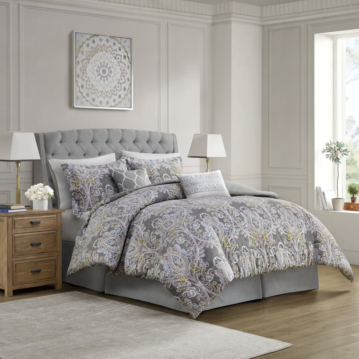 Bedding Sets, 6 Piece Cotton Comforter Set Grey Full, Bed Sets, Comforter Sets,