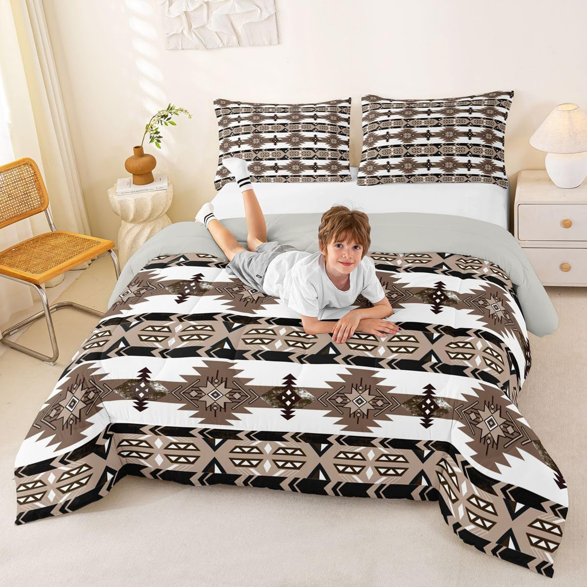 Western Boho Comforter Set Aztec Bedding Set Queen Size