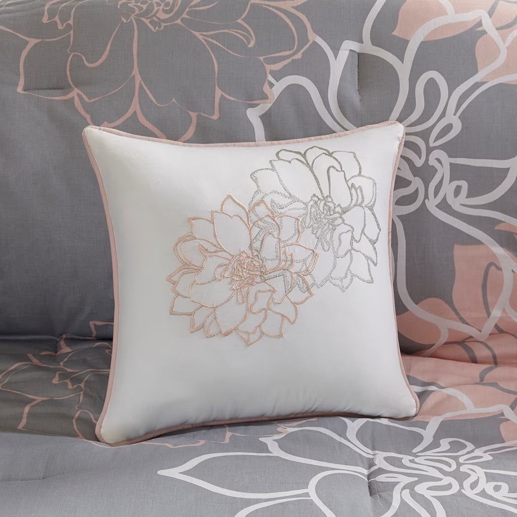 Bedding Sets Printed Cotton Sateen Comforter Set Grey/Peach Cal King,Bed Sets