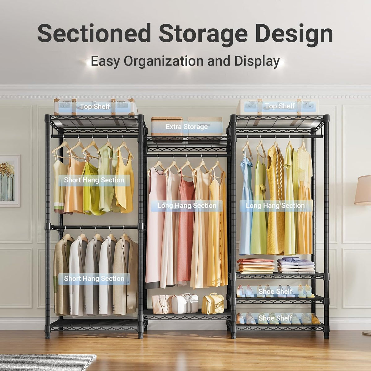 V5 Heavy Duty Clothes Rack, Freestanding Modular Closet System, Black