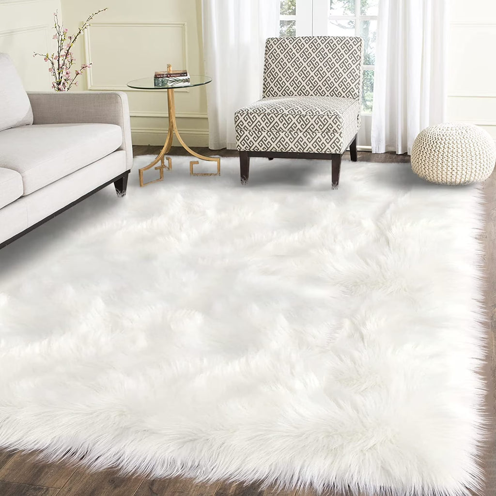 6.7X10 Faux Sheepskin Rug, Area Rug, Fur Rug for Living Room, Fluffy Washable Rug for Bedroom, Nursery, Furry Rug, Large Rug, White Fluffy Rug, Rectangle